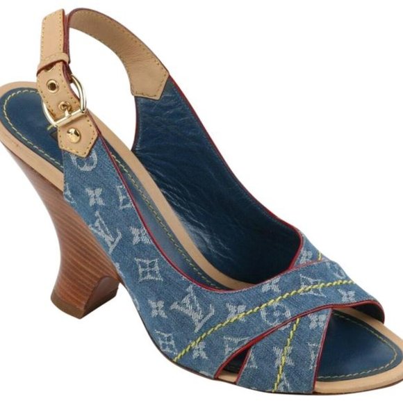Louis Vuitton Blue Denim Monogram Sandals - Picture 1 of 8
